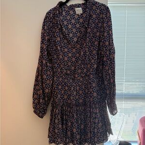 Misa Los Angeles Navy and Pink Patterned Long Sleeve Dress